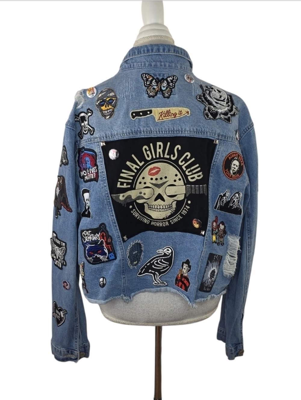 Boneyard Threadz Final Girl Denim Horror Battle Jacket Size 1X - Picture 3 of 12